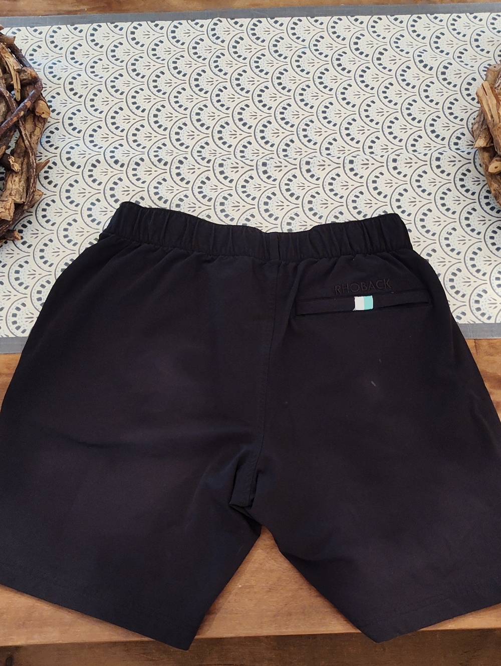 Rhoback Black Athletic Shorts with Teal Accent Tab